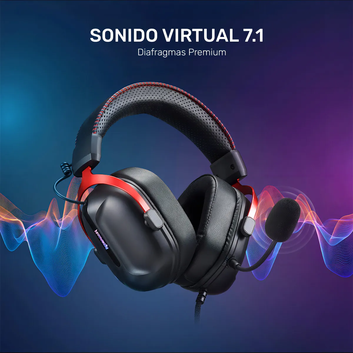 Fones de ouvido Redragon Cybill H312 pretos Usb, Rgb, 7.1 para jogadores